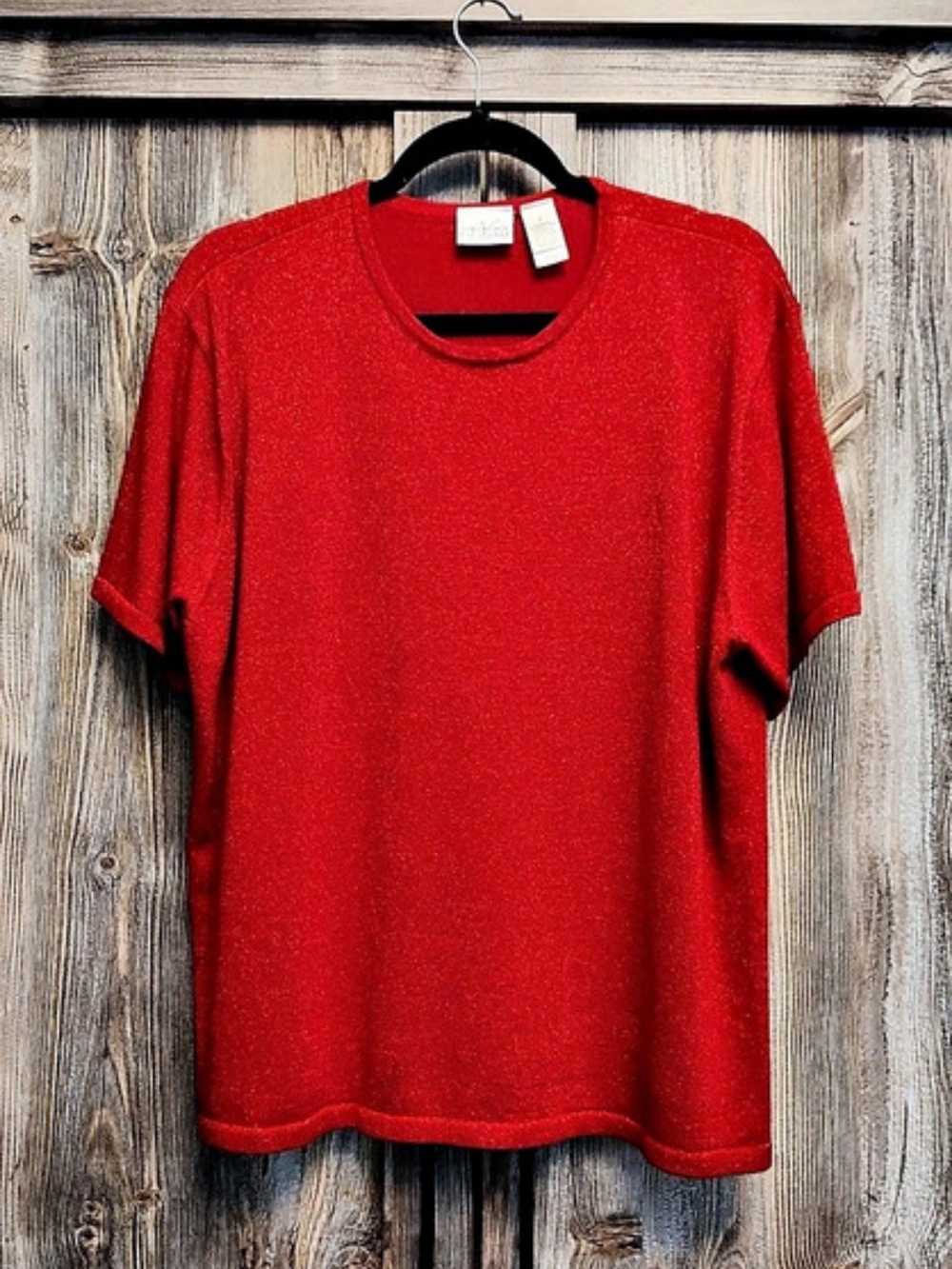 Villager Signature Short Sleeve Knit Top in Red Like New